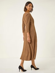 Roman Natural Textured Wrap Midi Dress - Image 3 of 4