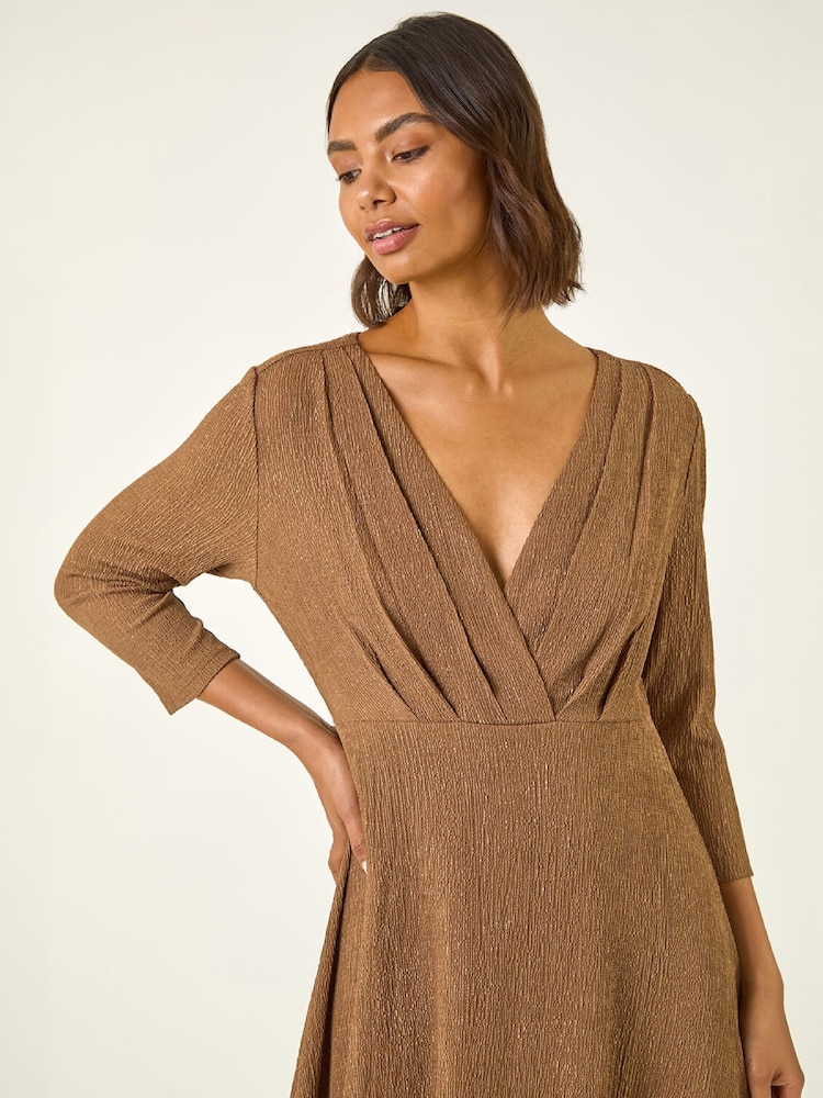 Roman Natural Textured Wrap Midi Dress - Image 4 of 4 Roman Natural Textured Wrap Midi Dress - Image 4 of 4