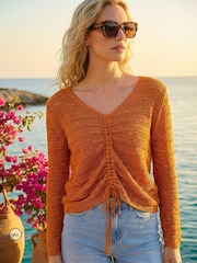 Roman Orange Sequin Tie Front Knitted Top - Image 1 of 4