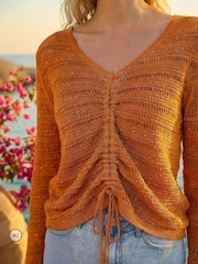 Roman Orange Sequin Tie Front Knitted Top - Image 3 of 4
