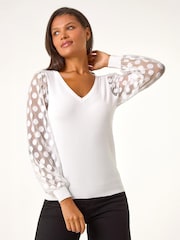 Roman White Polka Dot V-Neck Sleeve Knit Jumper - Image 1 of 4