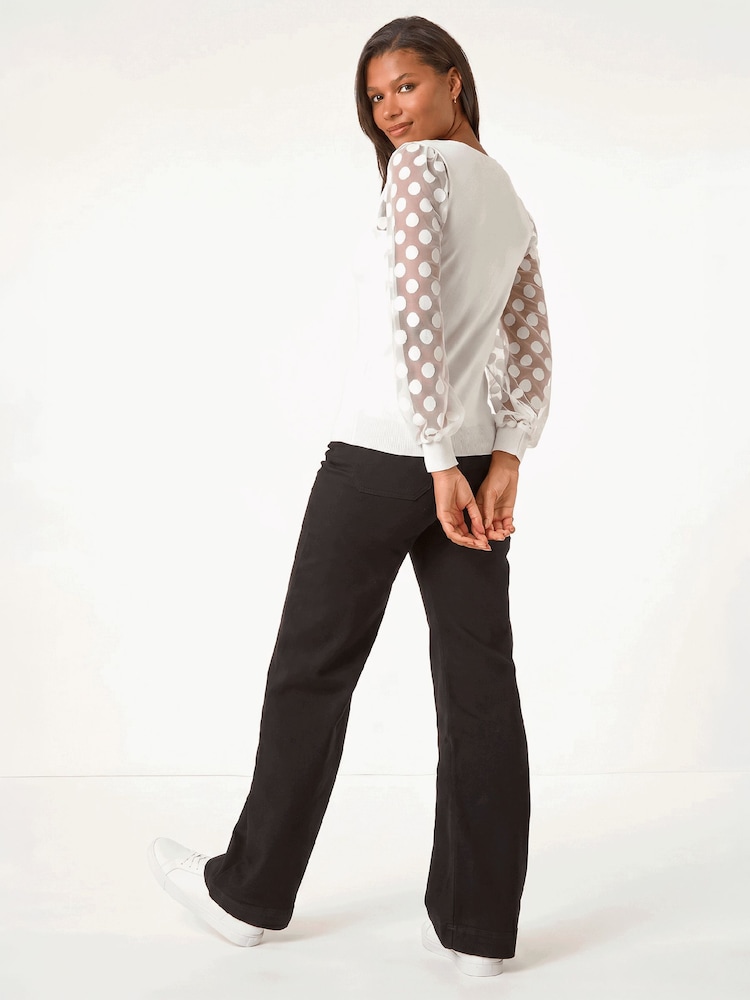 Roman White Polka Dot V-Neck Sleeve Knit Jumper - Image 2 of 4 Roman White Polka Dot V-Neck Sleeve Knit Jumper - Image 2 of 4