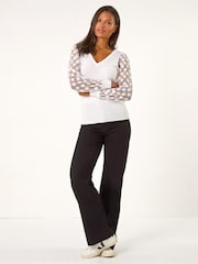 Roman White Polka Dot V-Neck Sleeve Knit Jumper - Image 3 of 4