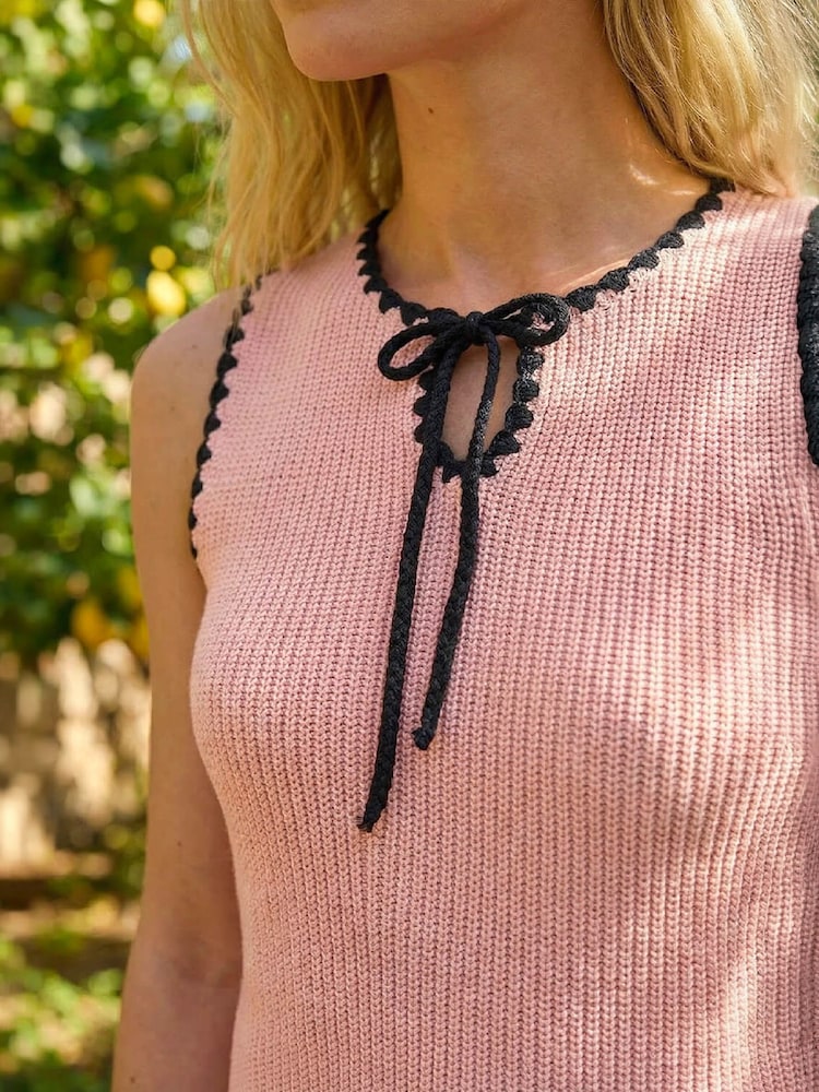 Roman Pink Sequin Tie Front Knit Vest - Image 4 of 4