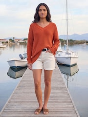 Roman Orange Ribbed V-Neck Boyfriend Jumper - Image 1 of 4