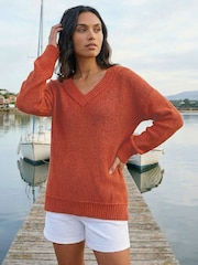 Roman Orange Ribbed V-Neck Boyfriend Jumper - Image 2 of 4