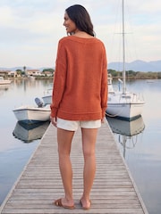 Roman Orange Ribbed V-Neck Boyfriend Jumper - Image 3 of 4