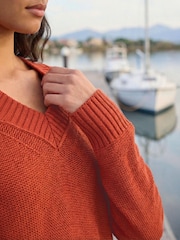 Roman Orange Ribbed V-Neck Boyfriend Jumper - Image 4 of 4