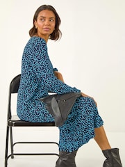Roman Blue Spot Print Keyhole Midi Dress - Image 1 of 4