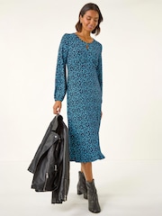 Roman Blue Spot Print Keyhole Midi Dress - Image 2 of 4