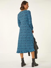 Roman Blue Spot Print Keyhole Midi Dress - Image 3 of 4