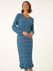 Roman Blue Spot Print Keyhole Midi Dress - Image 4 of 4