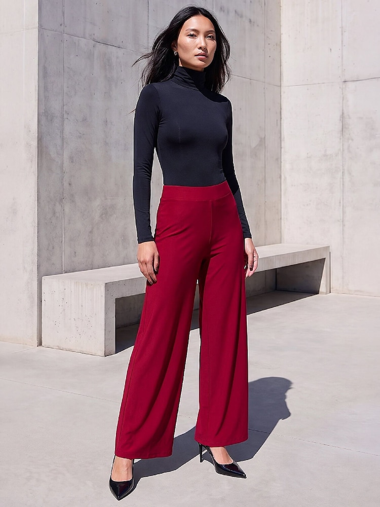 Roman Red Wide Leg Stretch Trousers - Image 1 of 4 Roman Red Wide Leg Stretch Trousers - Image 1 of 4