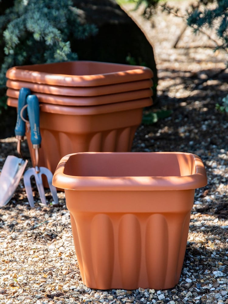 Wham Set of 5 Brown Garden Vista 33cm Plastic Square Planters - Image 1 of 3