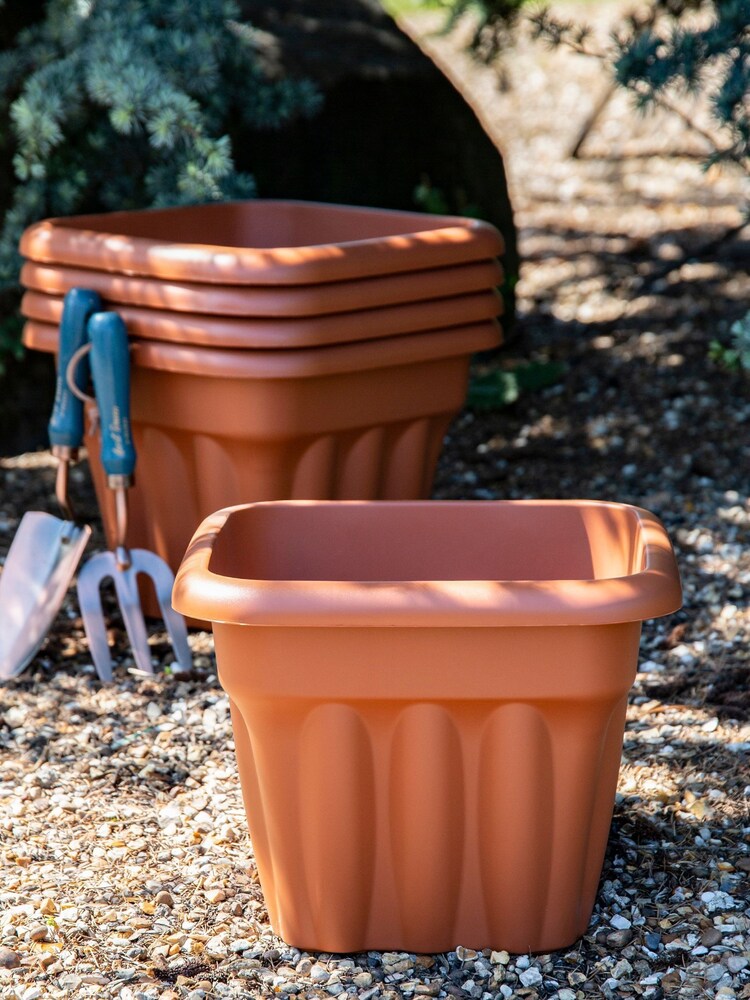 Wham Set of 5 Brown Garden Vista 33cm Plastic Square Planters - Image 1 of 3 Wham Set of 5 Brown Garden Vista 33cm Plastic Square Planters - Image 1 of 3