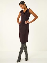 Roman Red Shimmer Cowl Neck Stretch Dress - Image 2 of 4