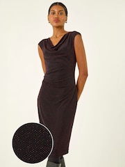 Roman Red Shimmer Cowl Neck Stretch Dress - Image 3 of 4