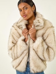 Chaqueta bomber relajada de piel sintética con ribete Roman - Imagen 3 de 4