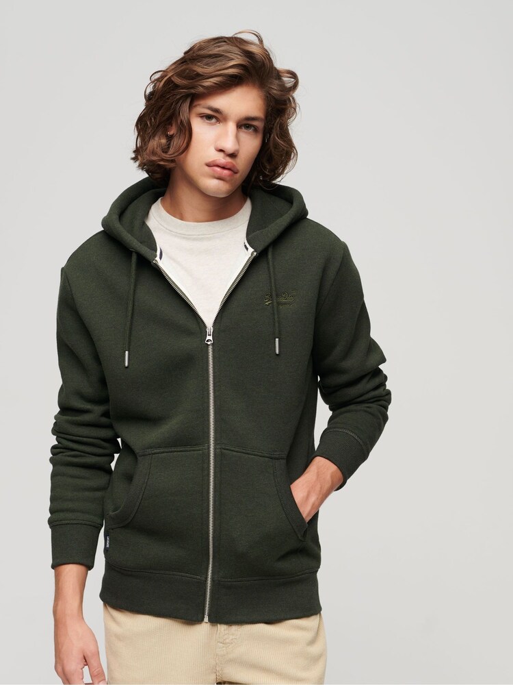 Оливково-зеленые - Худи на молнии с логотипом Superdry Essential - Image 1 of 6 Оливково-зеленые - Худи на молнии с логотипом Superdry Essential - Image 1 of 6