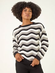 Roman Black Wave Stripe Knitted Jumper - Image 4 of 4