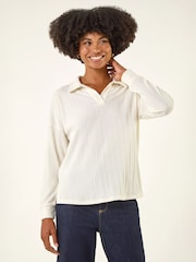 Roman Ribbed Collared Stretch Top - Slika 1 od 4
