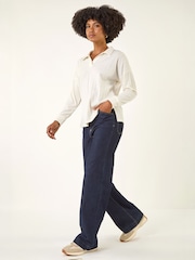 Roman Ribbed Collared Stretch Top - Slika 2 od 4
