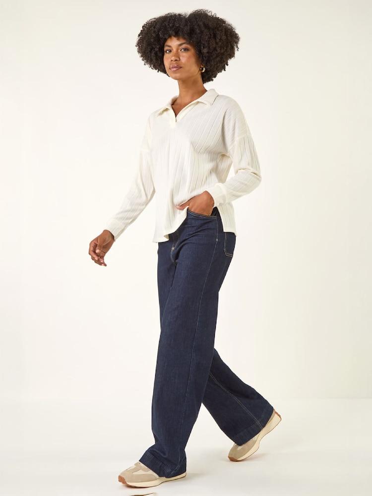 Roman Ribbed Collared Stretch Top - Slika 2 od 4