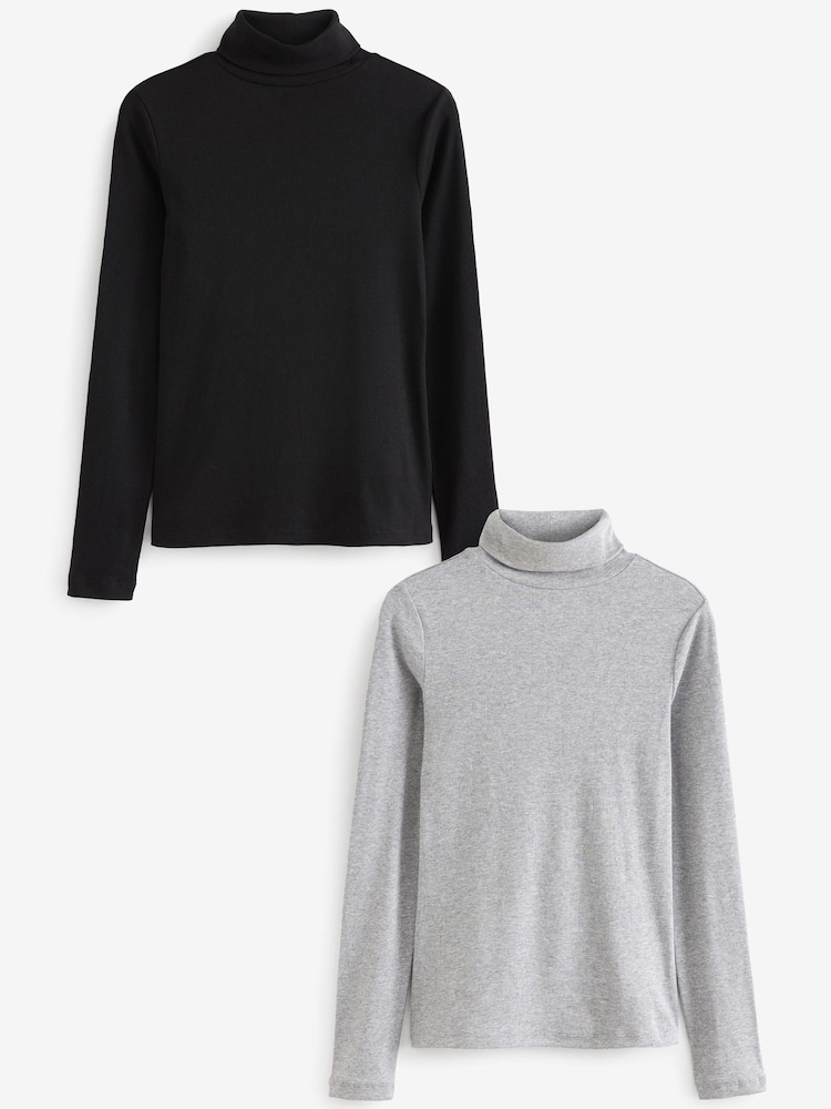 Black/ Grey Ribbed Roll Neck Tops 2 Pack - Image 1 of 9
