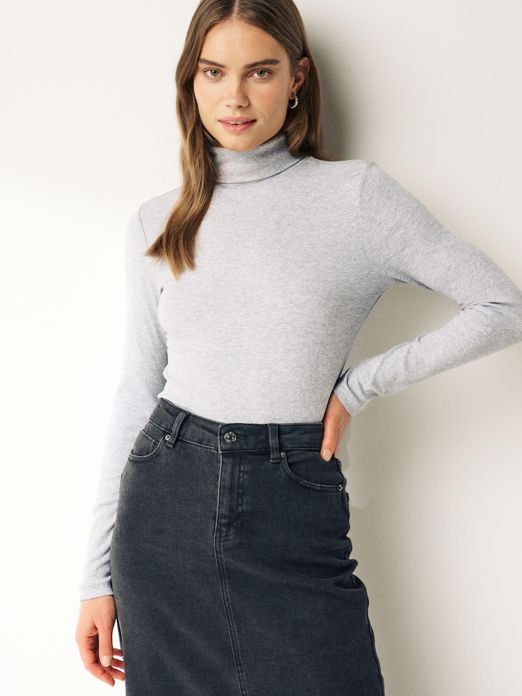 Black/ Grey Ribbed Roll Neck Tops 2 Pack - Image 2 of 9 Black/ Grey Ribbed Roll Neck Tops 2 Pack - Image 2 of 9