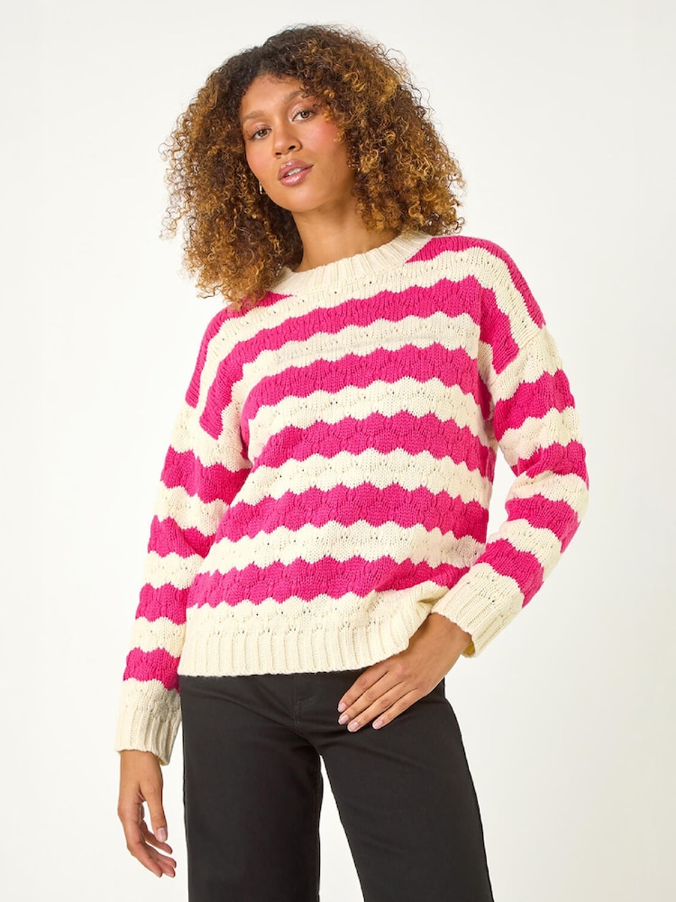 Roman Pink Wave Colour Block Knit Jumper - Image 1 of 4 Roman Pink Wave Colour Block Knit Jumper - Image 1 of 4