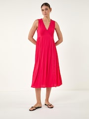 Roman Pink Lace Trim V-Neck Midi Dress - Image 1 of 4