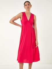 Roman Pink Lace Trim V-Neck Midi Dress - Image 2 of 4
