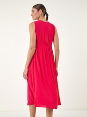 Roman Pink Lace Trim V-Neck Midi Dress - Image 3 of 4