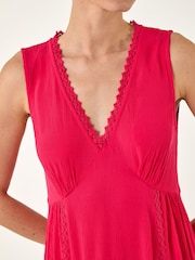 Roman Pink Lace Trim V-Neck Midi Dress - Image 4 of 4
