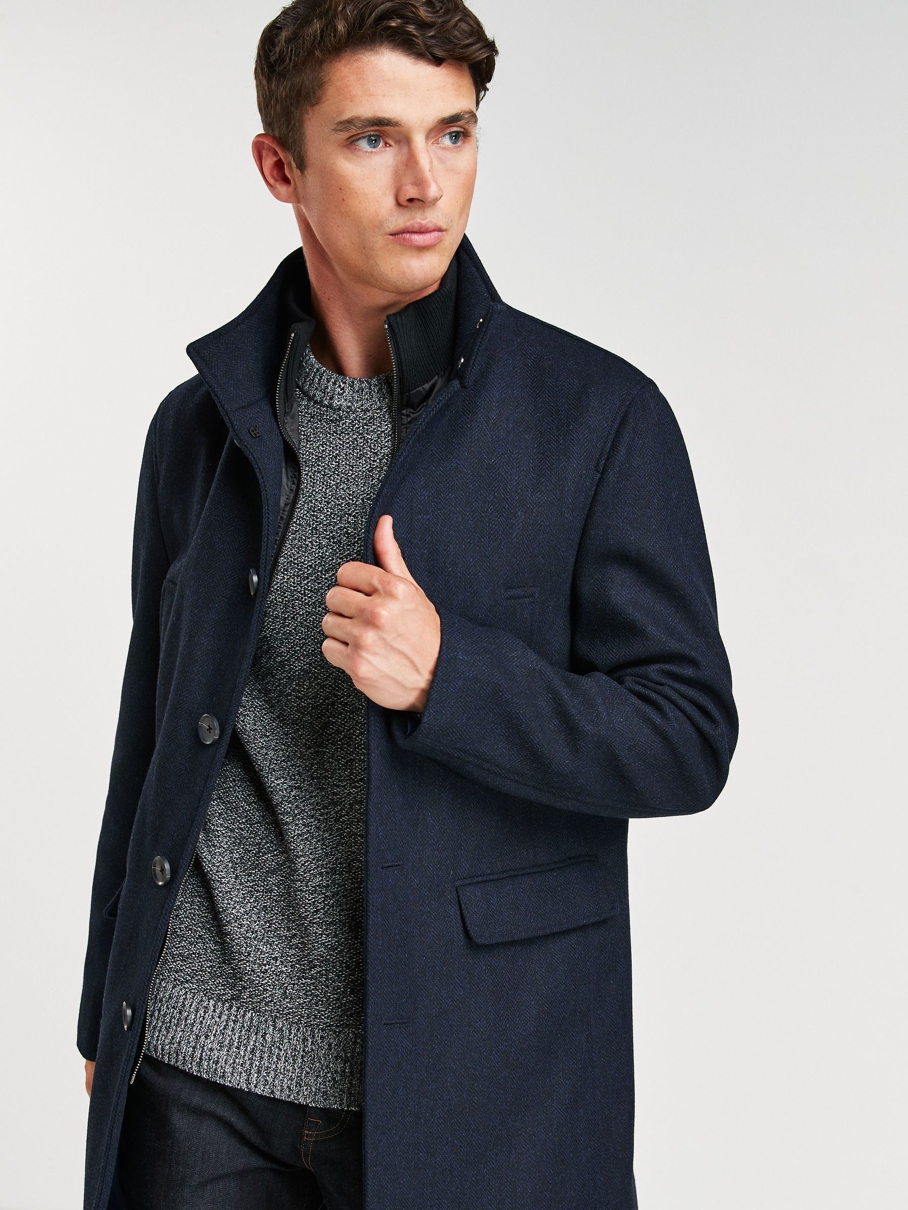 Buy Navy Blue Wool Blend Mock Gilet Herringbone Padded Coat from the Next UK online shop