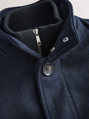 Navy Blue Wool Blend Mock Gilet Herringbone Padded Coat - Image 10 of 11