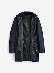 Navy Blue Wool Blend Mock Gilet Herringbone Padded Coat - Image 2 of 5