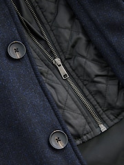Navy Blue Wool Blend Mock Gilet Herringbone Padded Coat - Image 3 of 5