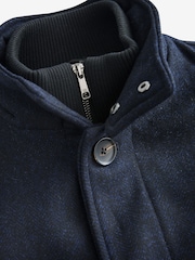 Navy Blue Wool Blend Mock Gilet Herringbone Padded Coat - Image 4 of 5