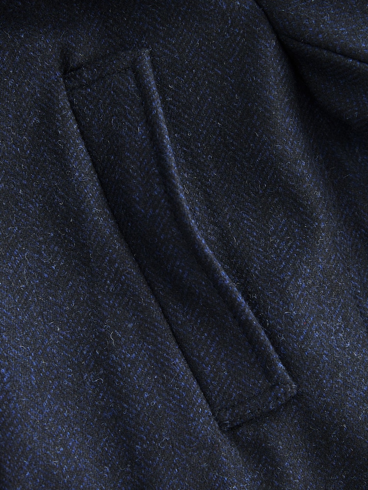 Navy Blue Wool Blend Mock Gilet Herringbone Padded Coat - Image 5 of 5