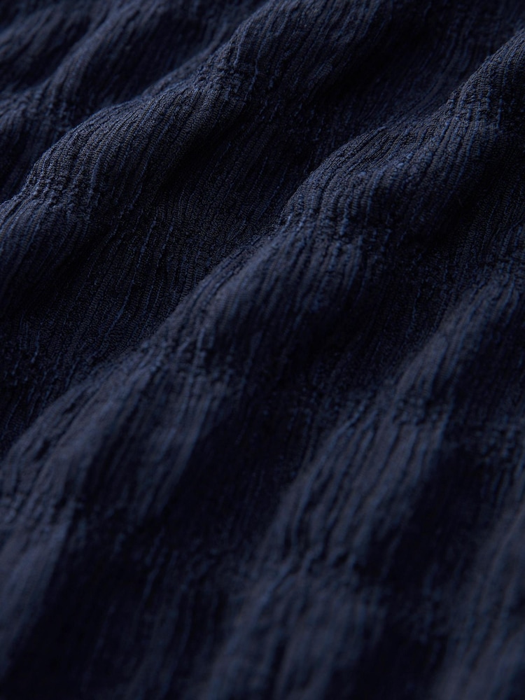 Navy Blue Long Sleeve Ruched Detail Textured Midi Dress - Image 6 of 6
