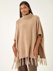 Roman Püskül Trim Knit Poncho - 4şəkildən 1 şəkil