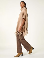 Roman Püskül Trim Knit Poncho - 4şəkildən 3 şəkil
