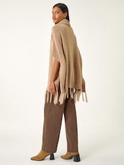 Roman Püskül Trim Knit Poncho - 4şəkildən 4 şəkil