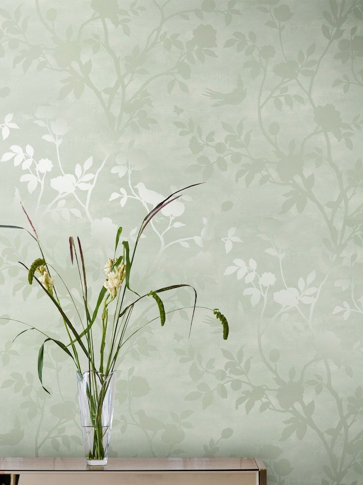 Laura Ashley Eau de Nil Eglantine Silhoutte 10M Wallpaper - Image 1 of 4