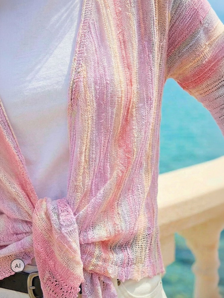 Roman Pink Textured Stripe Knit Cardigan - Image 4 of 4 Roman Pink Textured Stripe Knit Cardigan - Image 4 of 4
