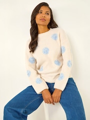 Roman White Scattered Flower Knit Jumper - Image 1 of 4