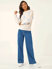 Roman White Scattered Flower Knit Jumper - Image 2 of 4