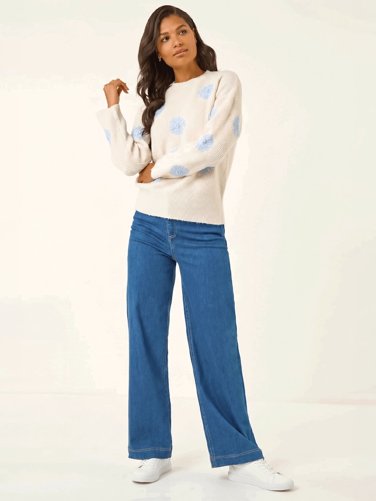 Roman White Scattered Flower Knit Jumper - Image 2 of 4 Roman White Scattered Flower Knit Jumper - Image 2 of 4