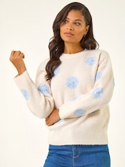 Roman White Scattered Flower Knit Jumper - Image 4 of 4